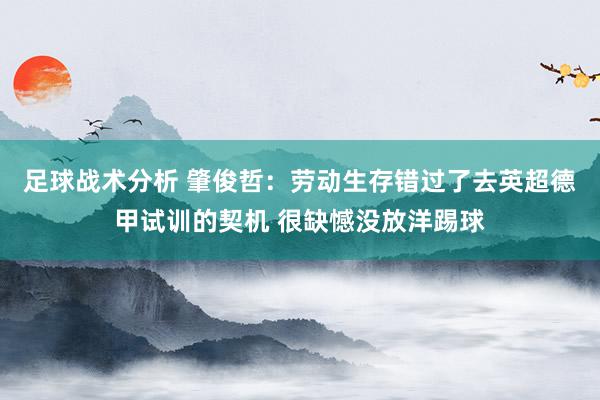 足球战术分析 肇俊哲：劳动生存错过了去英超德甲试训的契机 很缺憾没放洋踢球