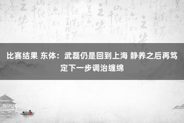 比赛结果 东体：武磊仍是回到上海 静养之后再笃定下一步调治缠绵